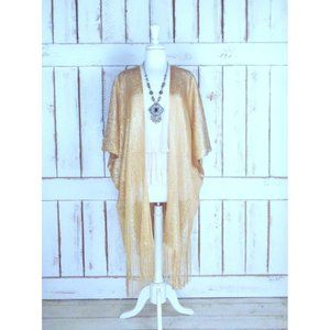 Metallic dark gold sheer gauzy fringe kimono cardigan cover up